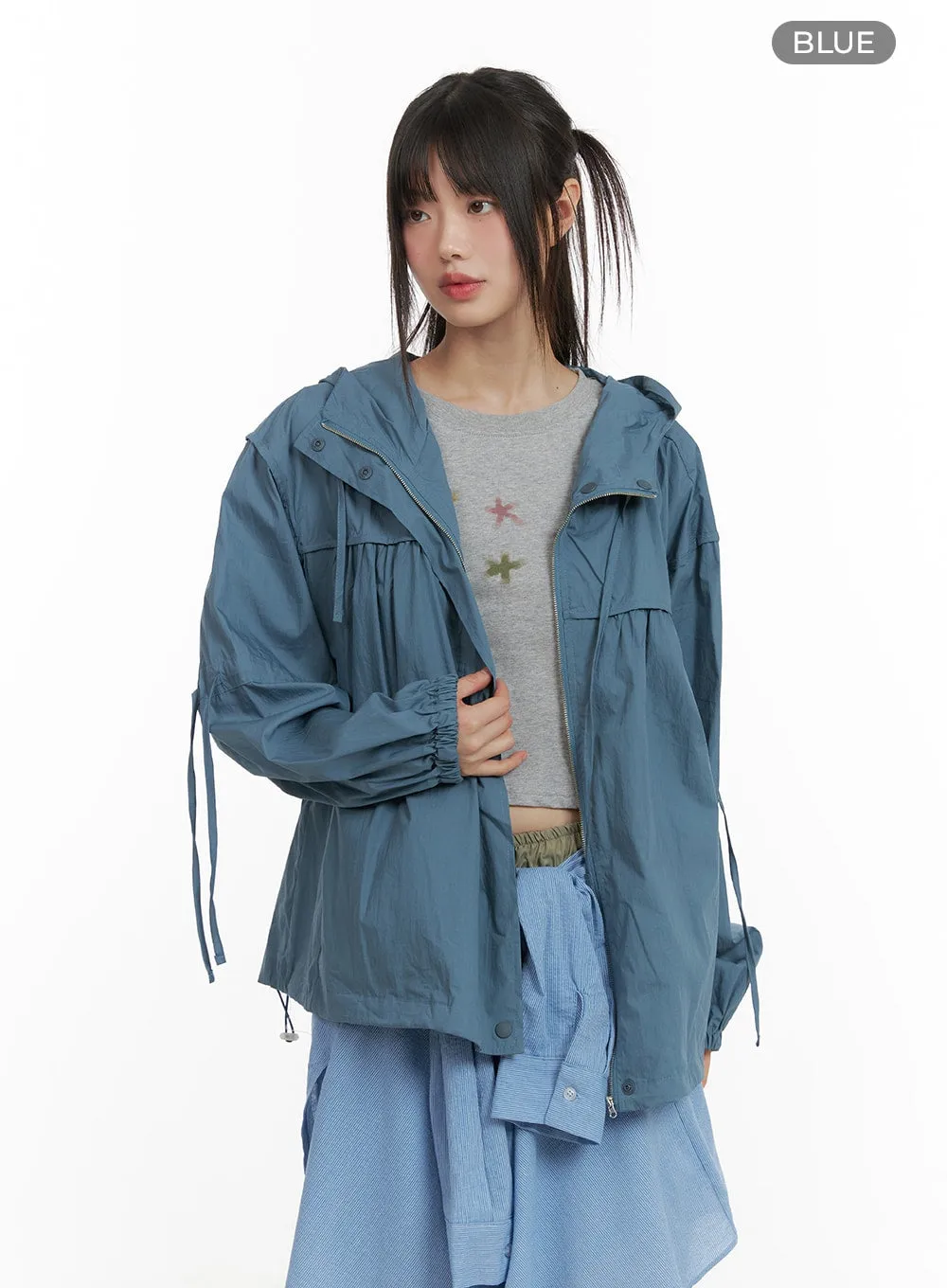 Hooded Drawstring Oversized Windbreaker CA418