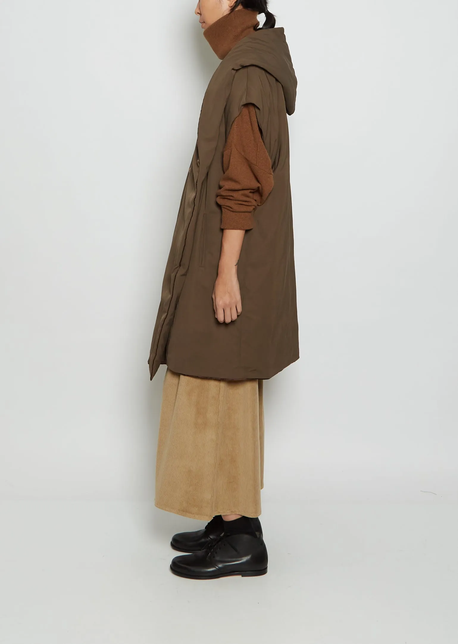 Hooded Duvet Duck Down Vest — Brown