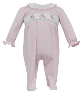 Hop Hop Bunnies Smocked Footie - Pink