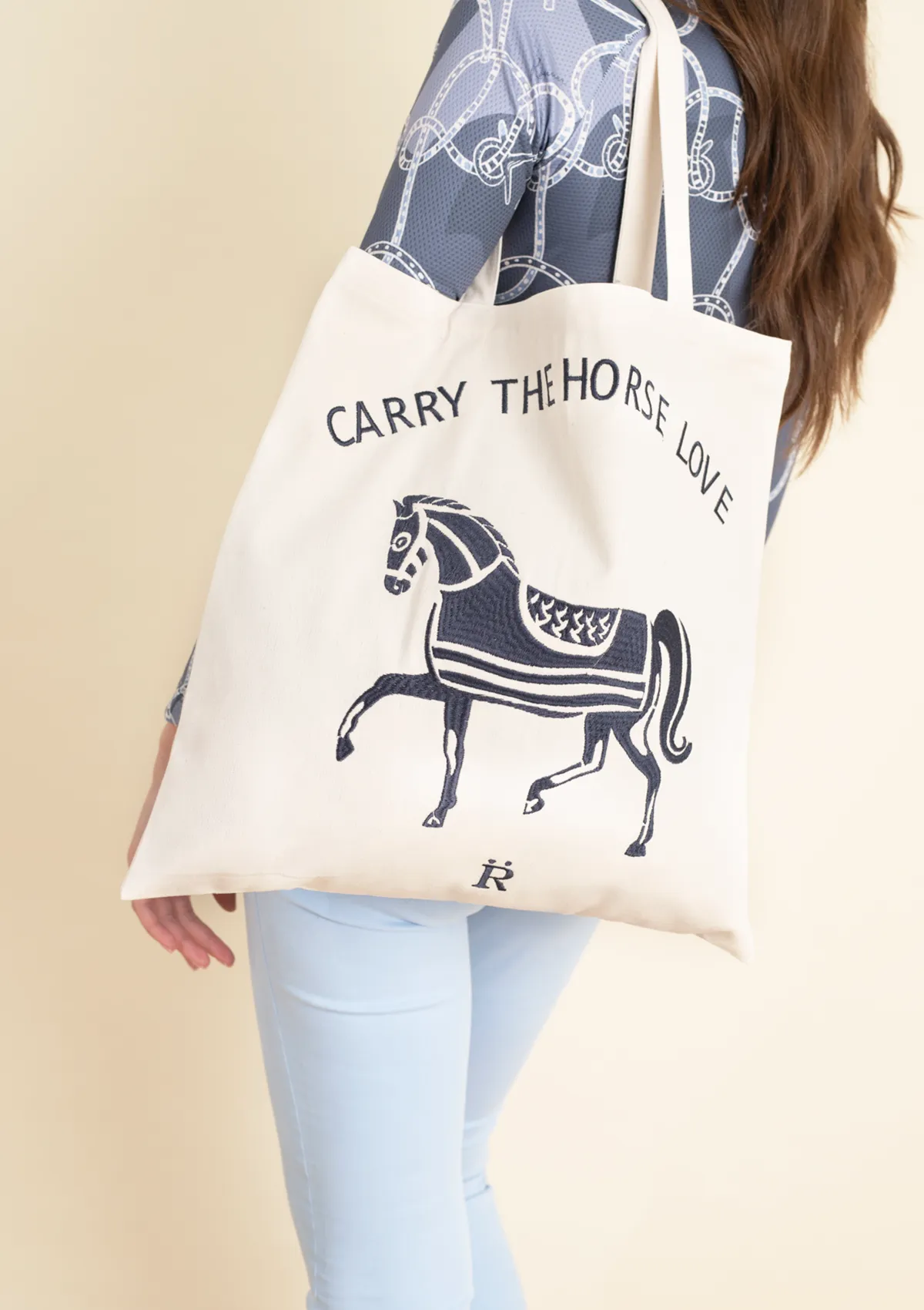 Horse Love Cotton Tote |  Carry The Love Horse | Cream