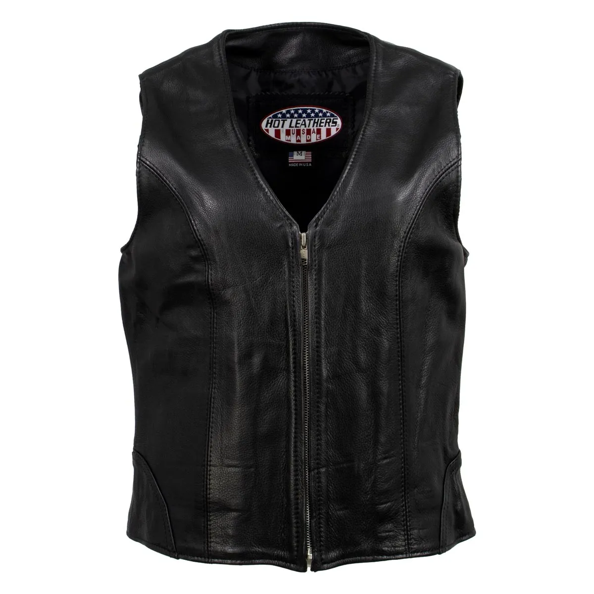 Hot Leathers VSL5003 USA Made Women's 'Speed Queen' Black Leather Vest with Front Zipper