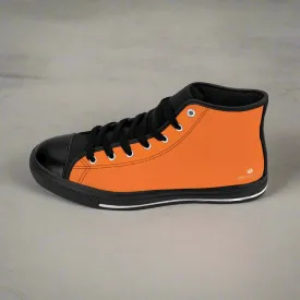 Hot Orange Men's High-top Sneakers, Solid Color Minimalist Designer Tennis Running Shoes