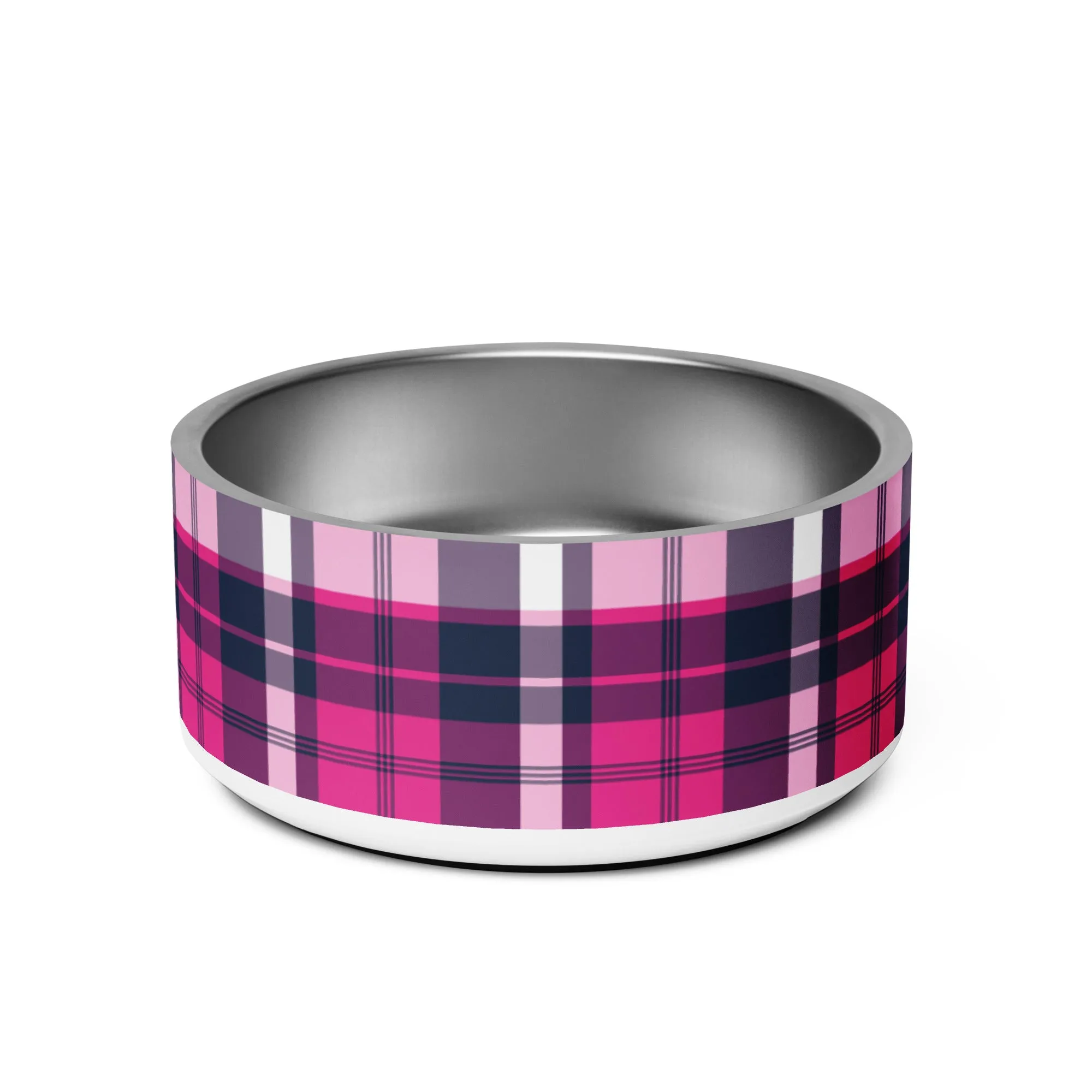 Hot Pink and Navy Blue Preppy Plaid Pet Bowl