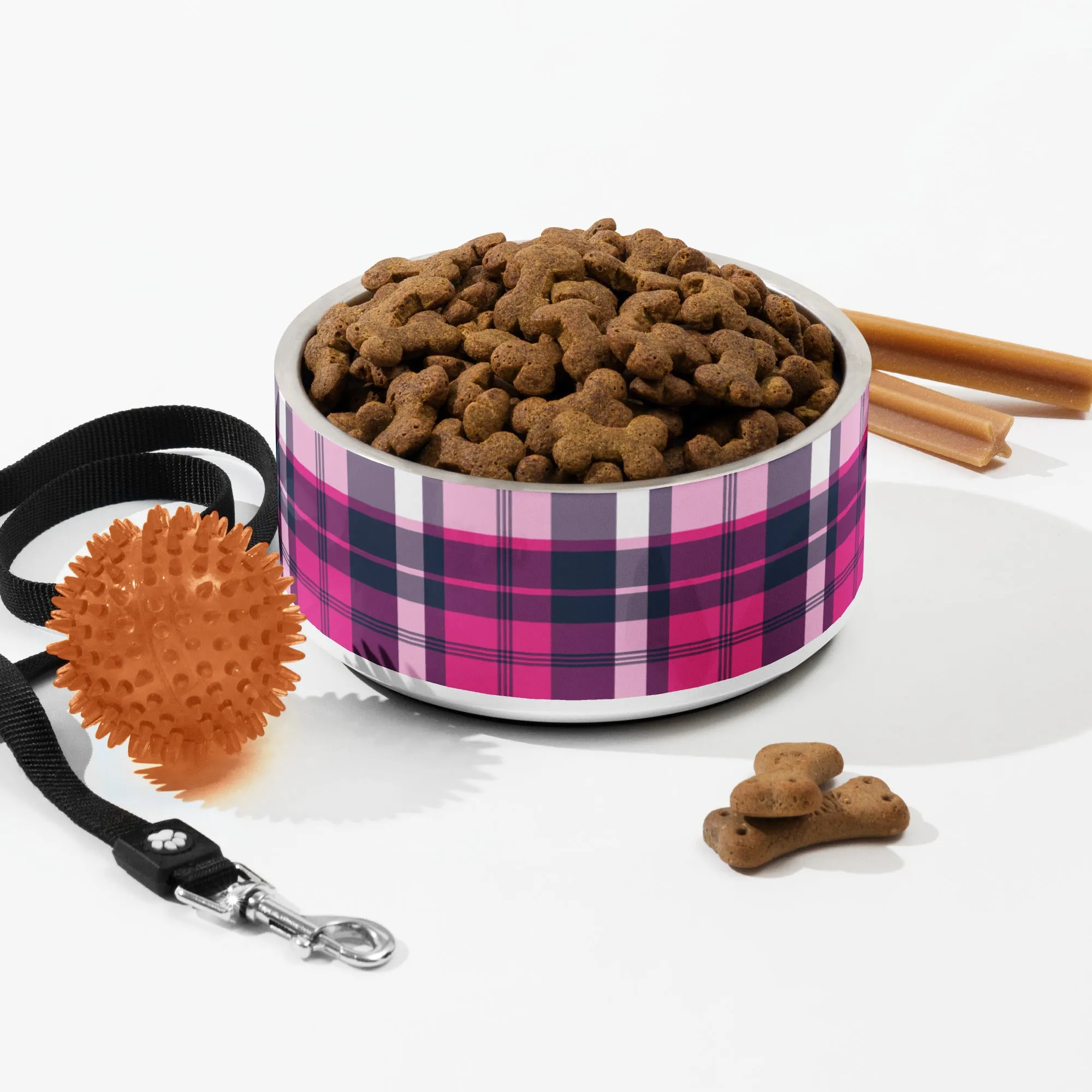 Hot Pink and Navy Blue Preppy Plaid Pet Bowl