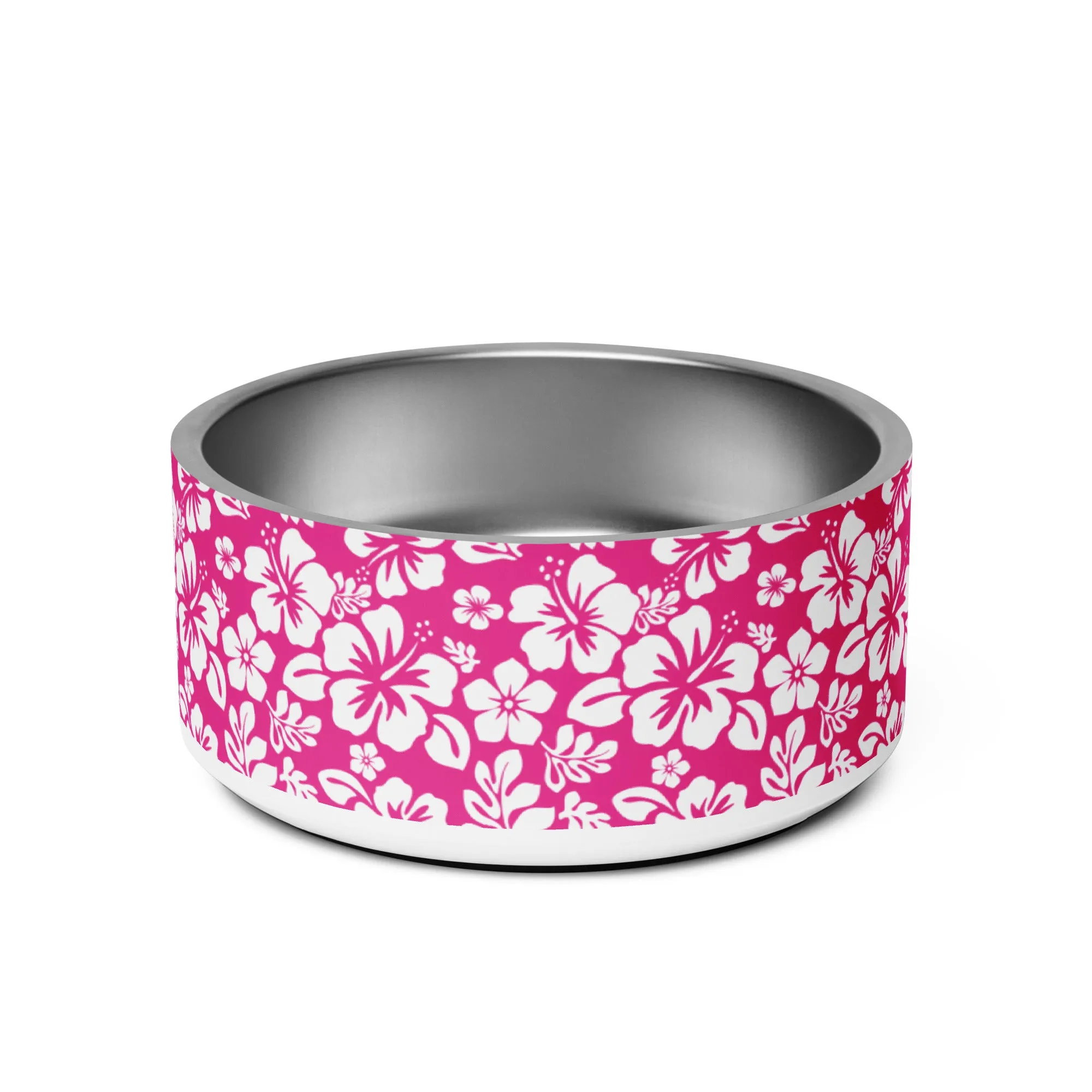 Hot Pink and White Hawaiian Flowers Pet Bowl