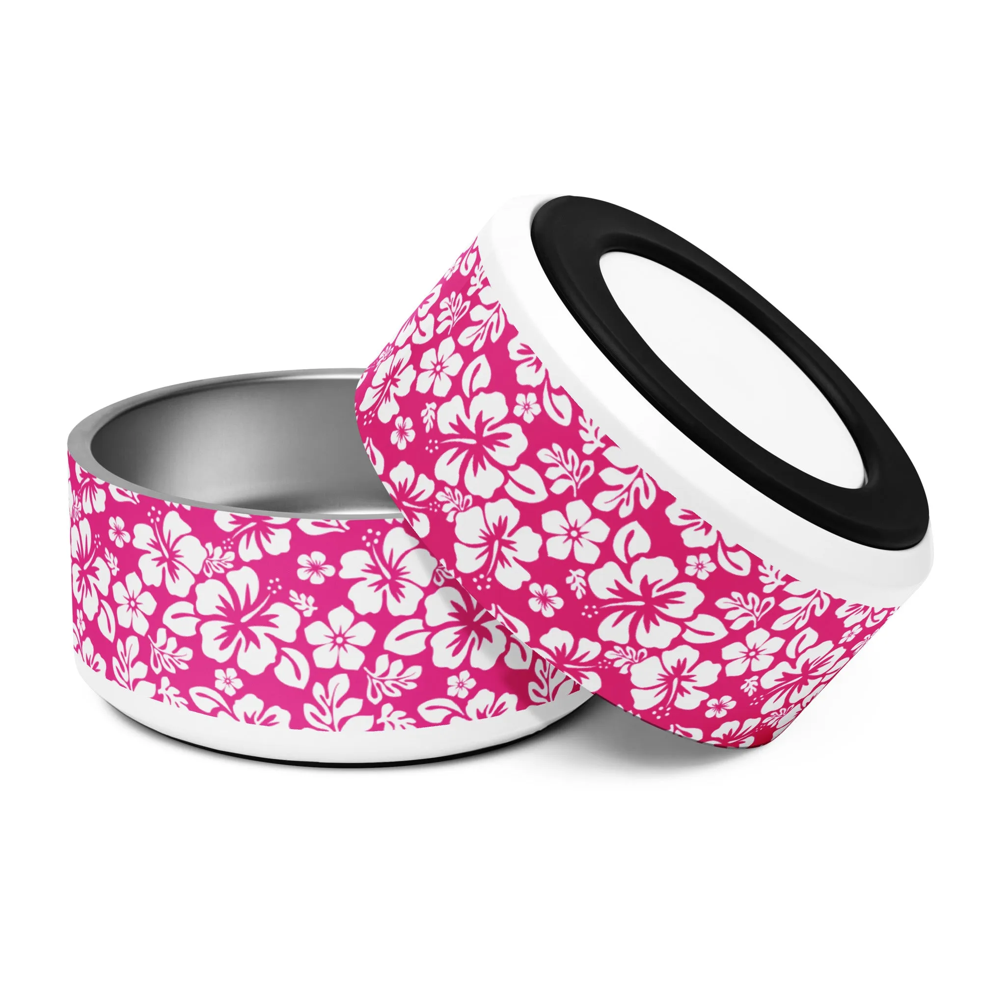 Hot Pink and White Hawaiian Flowers Pet Bowl