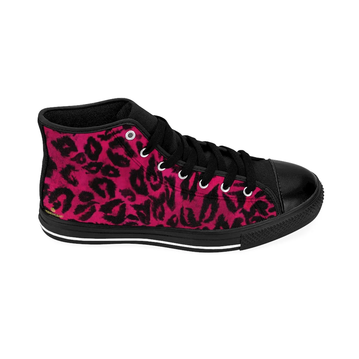 Hot Pink Leopard Men's Sneakers, Animal Print Premium High-top Fashion Tennis Shoes