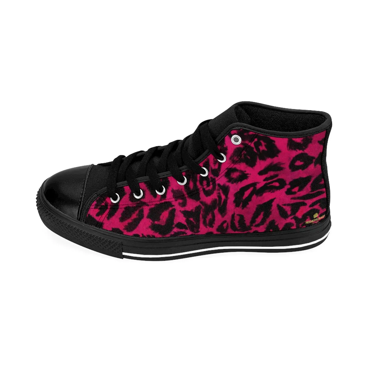 Hot Pink Leopard Men's Sneakers, Animal Print Premium High-top Fashion Tennis Shoes