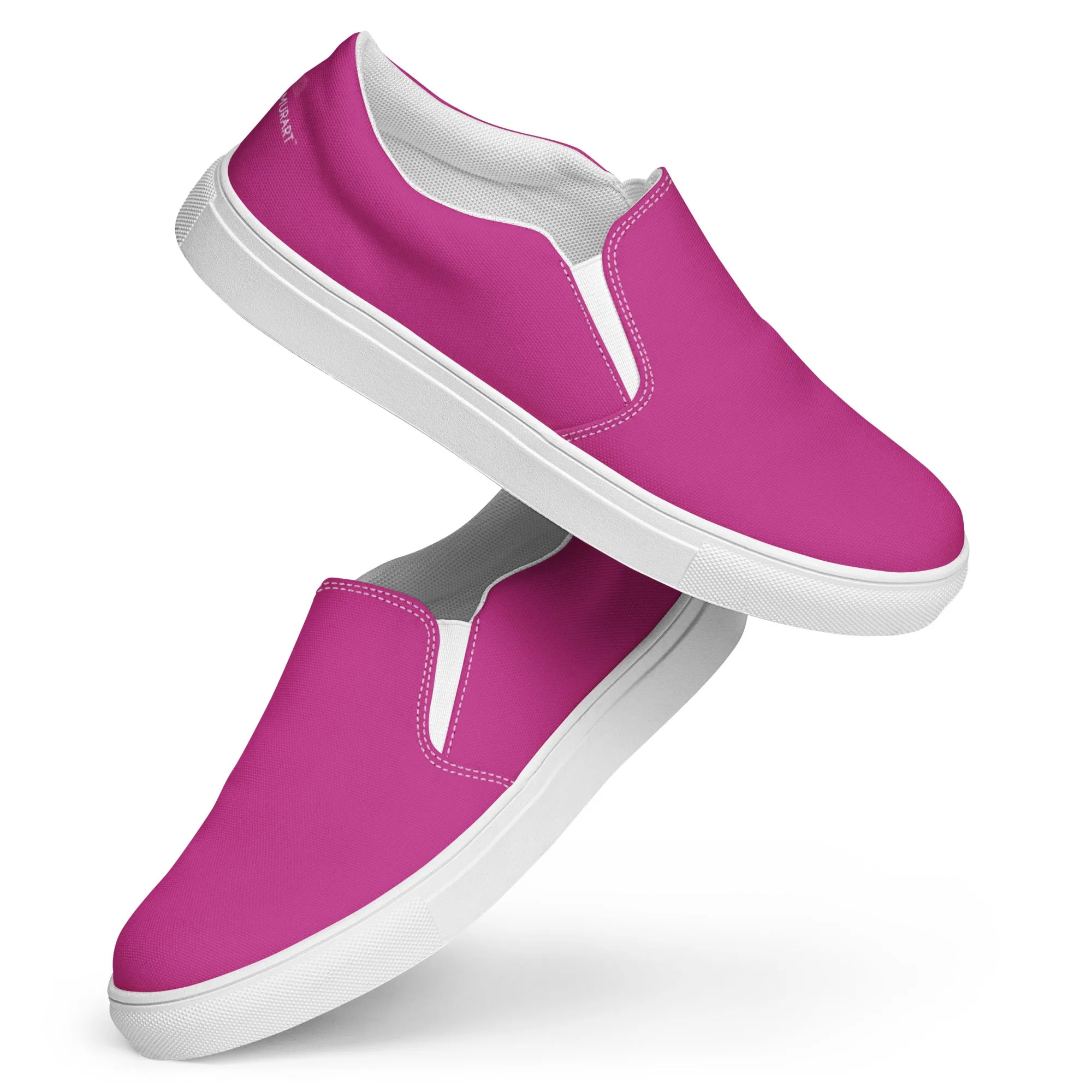 Hot Pink Men's Slip Ons, Solid Hot Pink Color Best Casual Breathable Men’s Slip-on Canvas Shoes (US Size: 5-13)