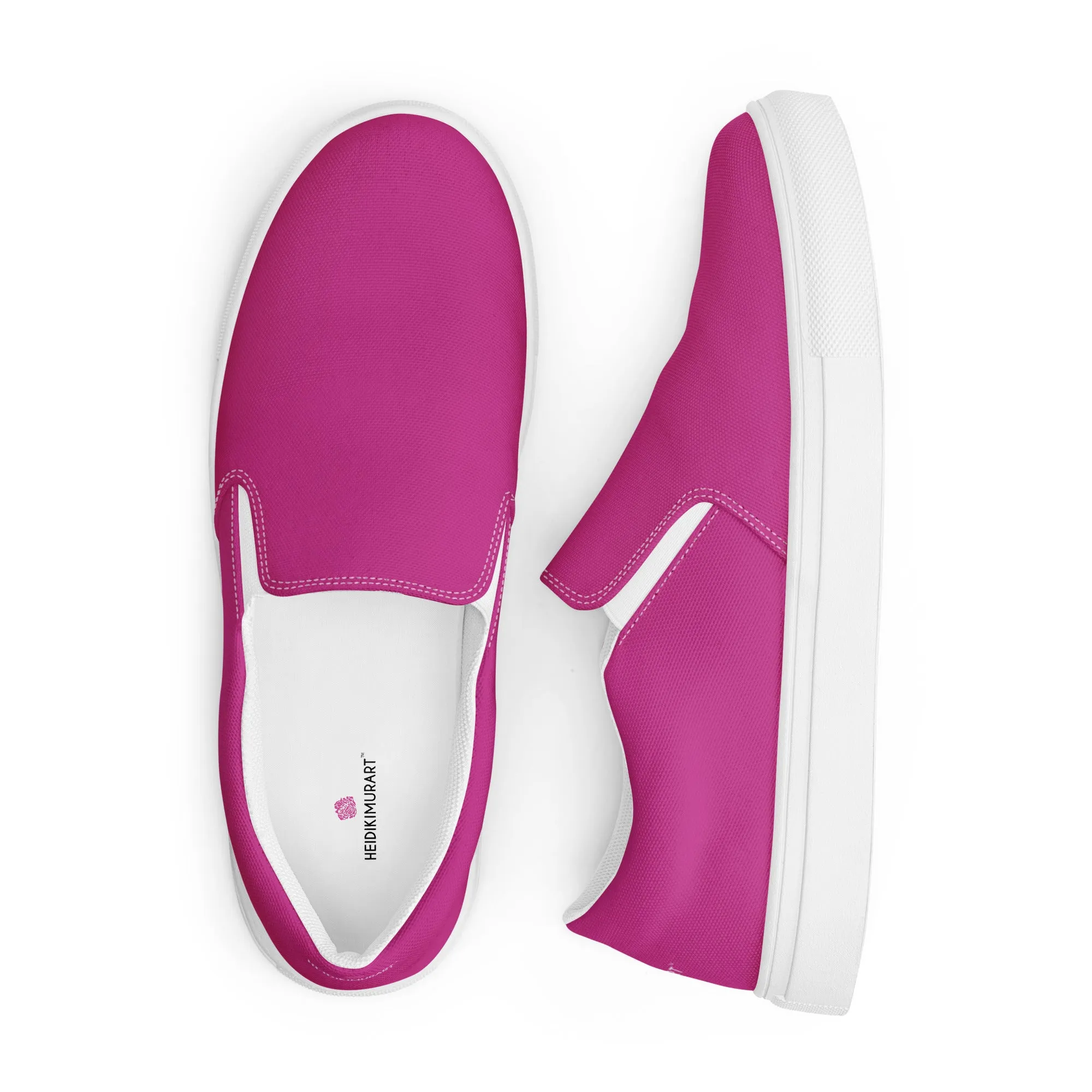 Hot Pink Men's Slip Ons, Solid Hot Pink Color Best Casual Breathable Men’s Slip-on Canvas Shoes (US Size: 5-13)