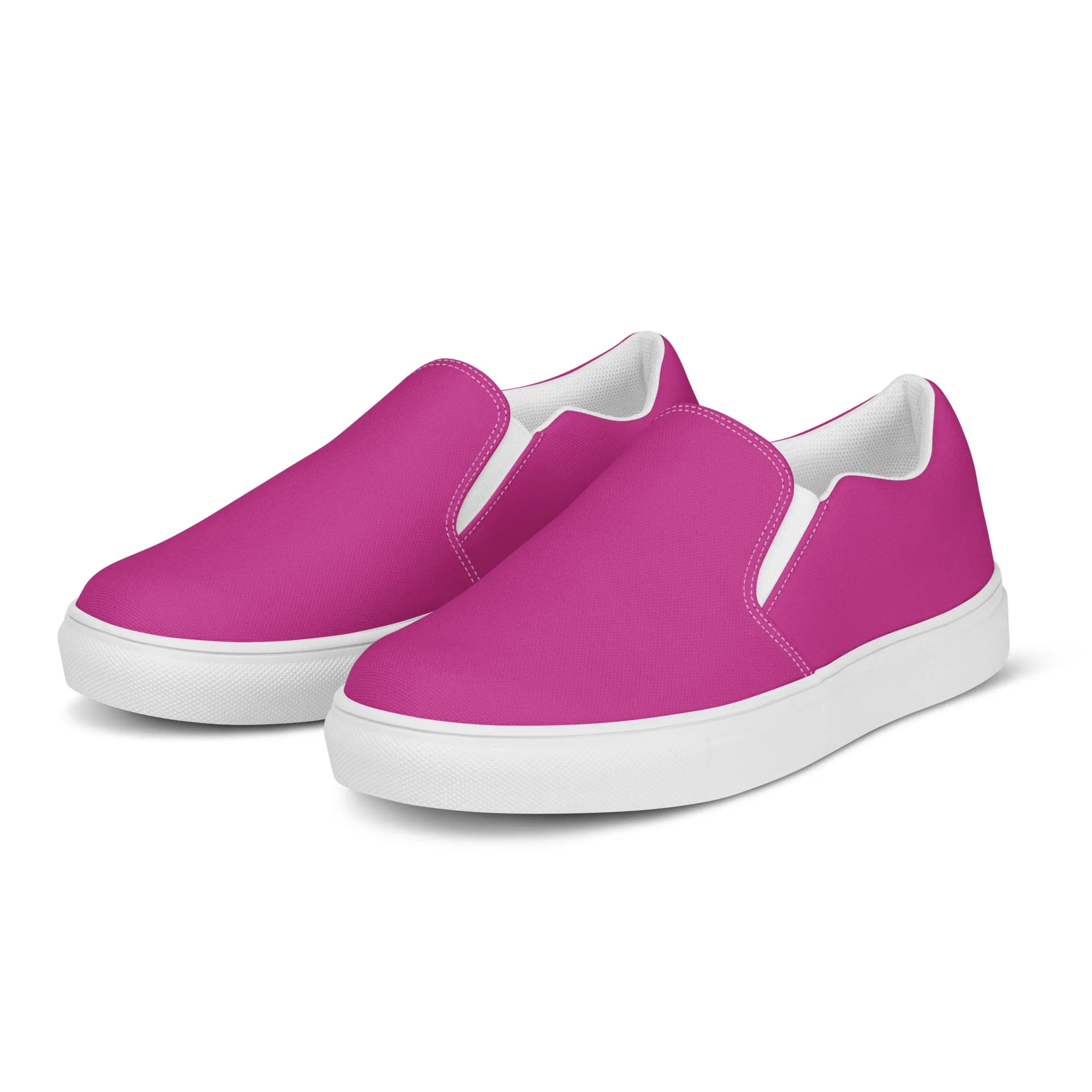 Hot Pink Men's Slip Ons, Solid Hot Pink Color Best Casual Breathable Men’s Slip-on Canvas Shoes (US Size: 5-13)