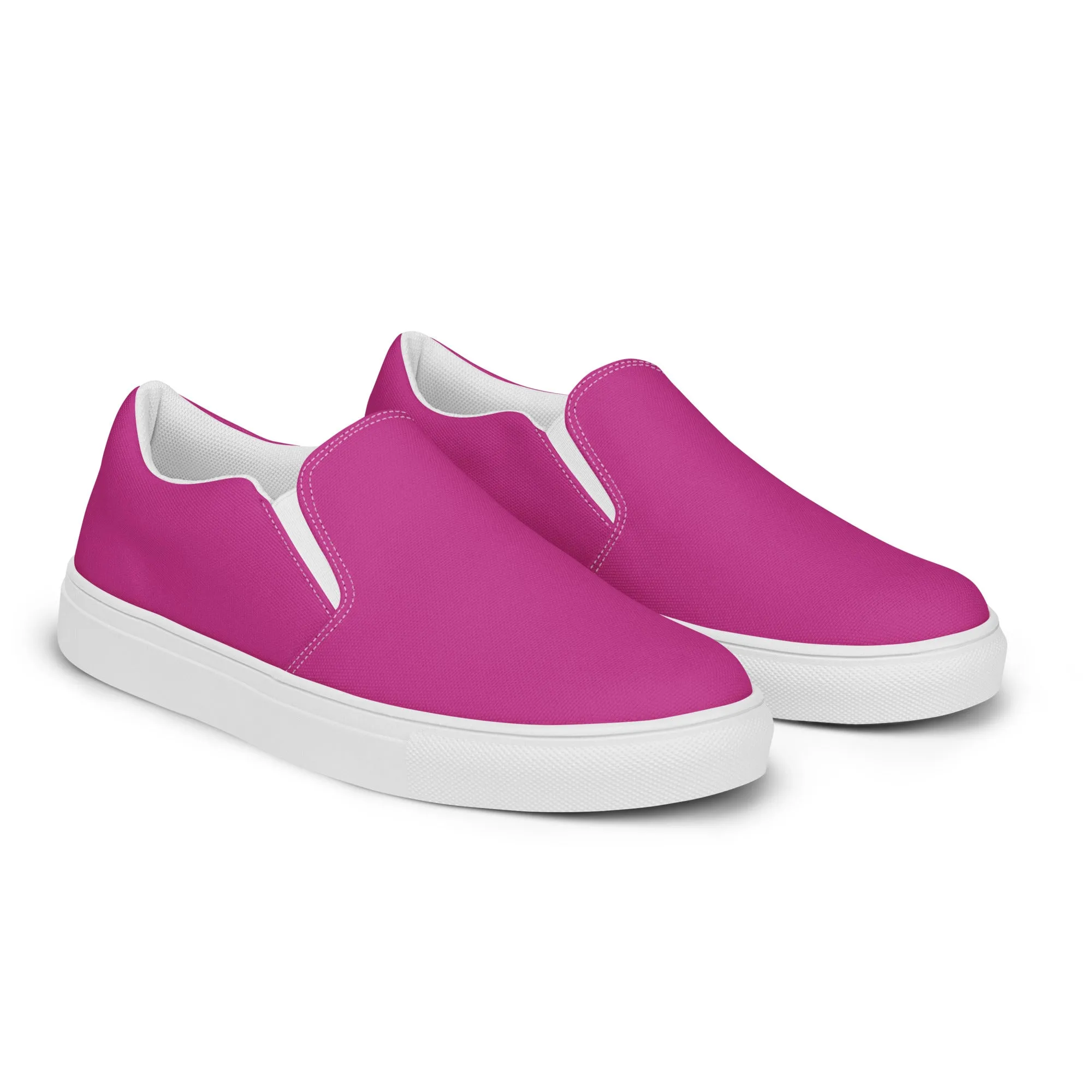 Hot Pink Men's Slip Ons, Solid Hot Pink Color Best Casual Breathable Men’s Slip-on Canvas Shoes (US Size: 5-13)