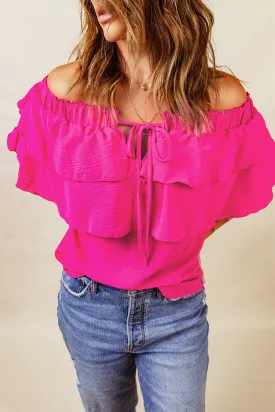 Hot Pink Off-Shoulder Layered Blouse