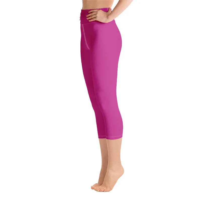 Hot Solid Pink Capris Tights, Solid Color Premium Women's Yoga Capri Leggings Pants- Made in USA/ EU