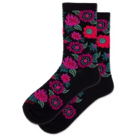 HOTSOX Women's Fuzzy Flowers Crew Sock