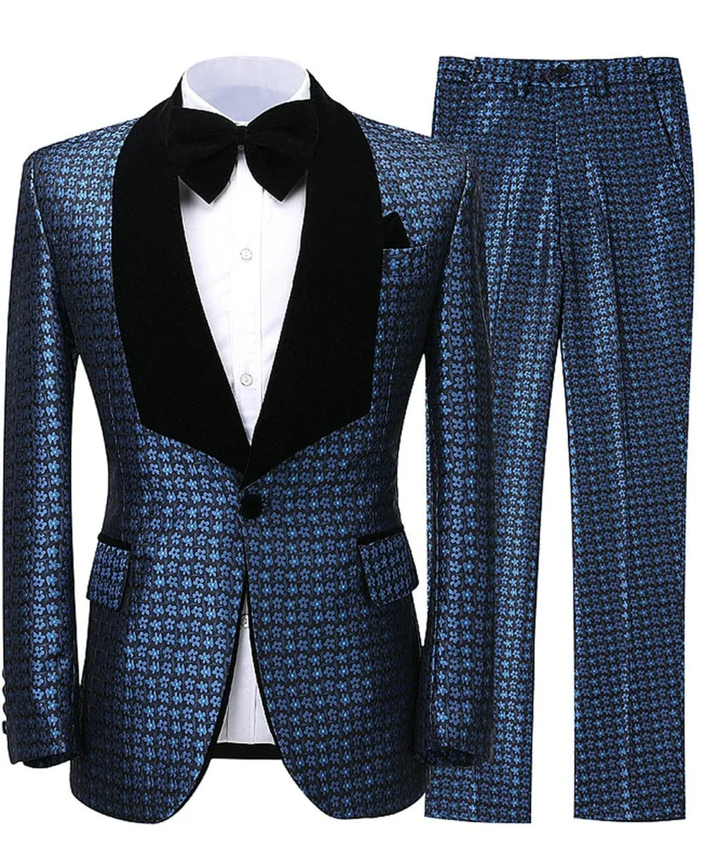 Houndstooth 2 Pieces Mens Suit Shawl Lapel Tuxedos (Blazer Pants)