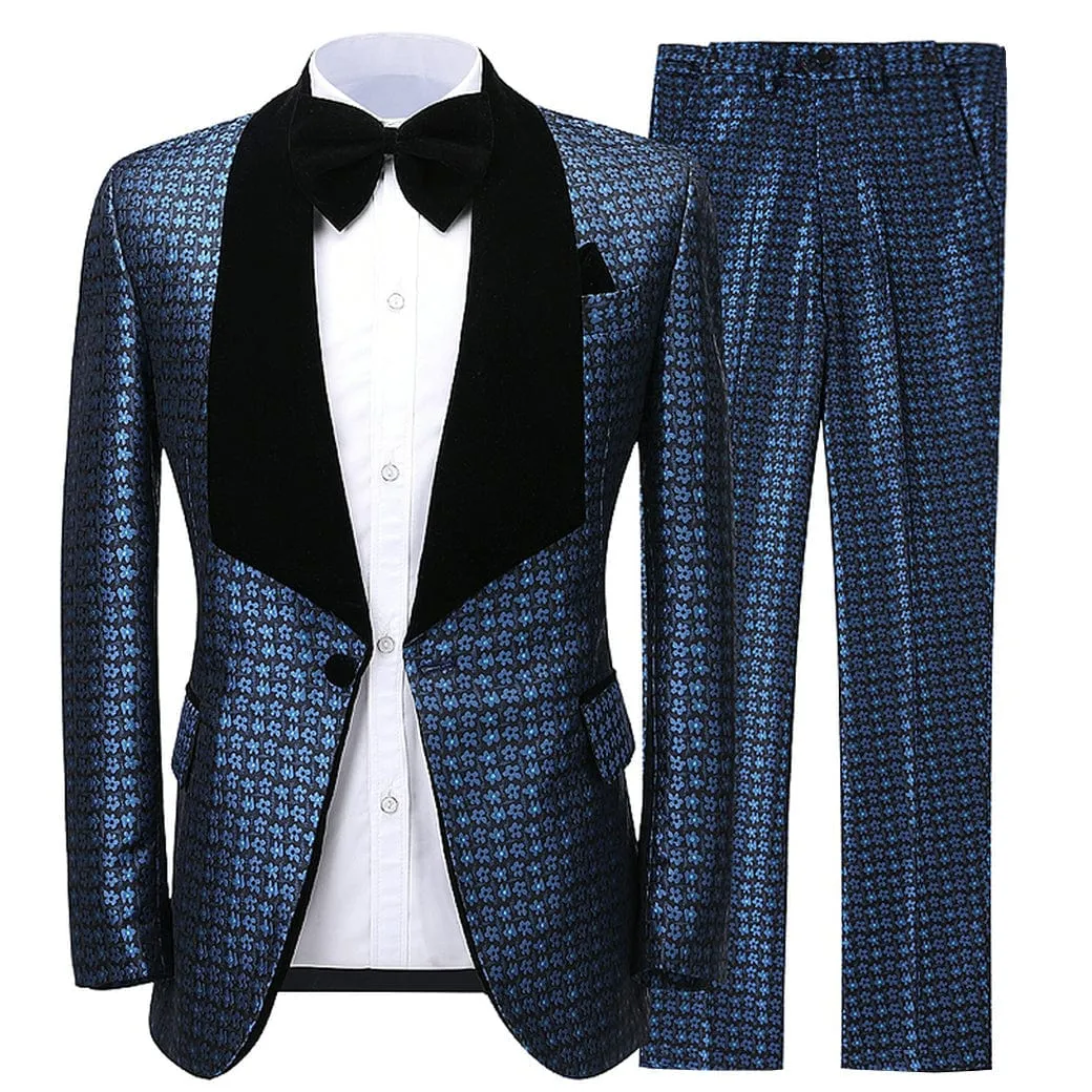 Houndstooth 2 Pieces Mens Suit Shawl Lapel Tuxedos (Blazer Pants)