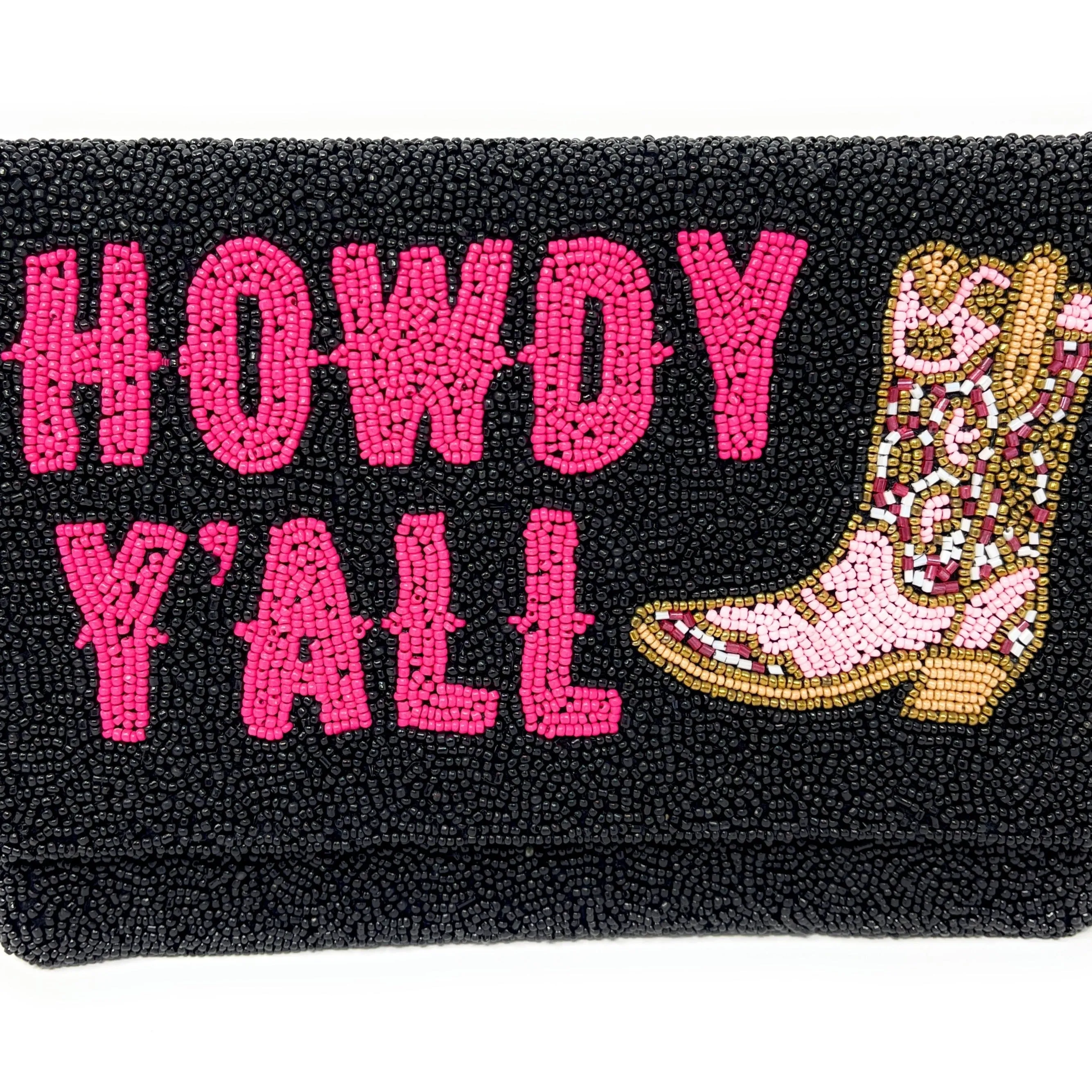 Howdy Beaded Clutch Purse (Black)