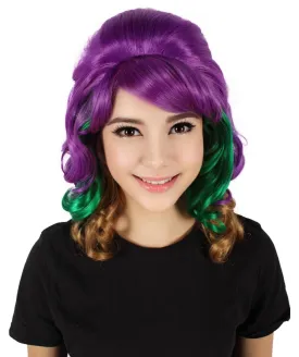 HPO Adult Women's Mardi Grass Multicolor Long Curly Beehive Wig I Perfect for Halloween I Flame-retardant Synthetic Fiber