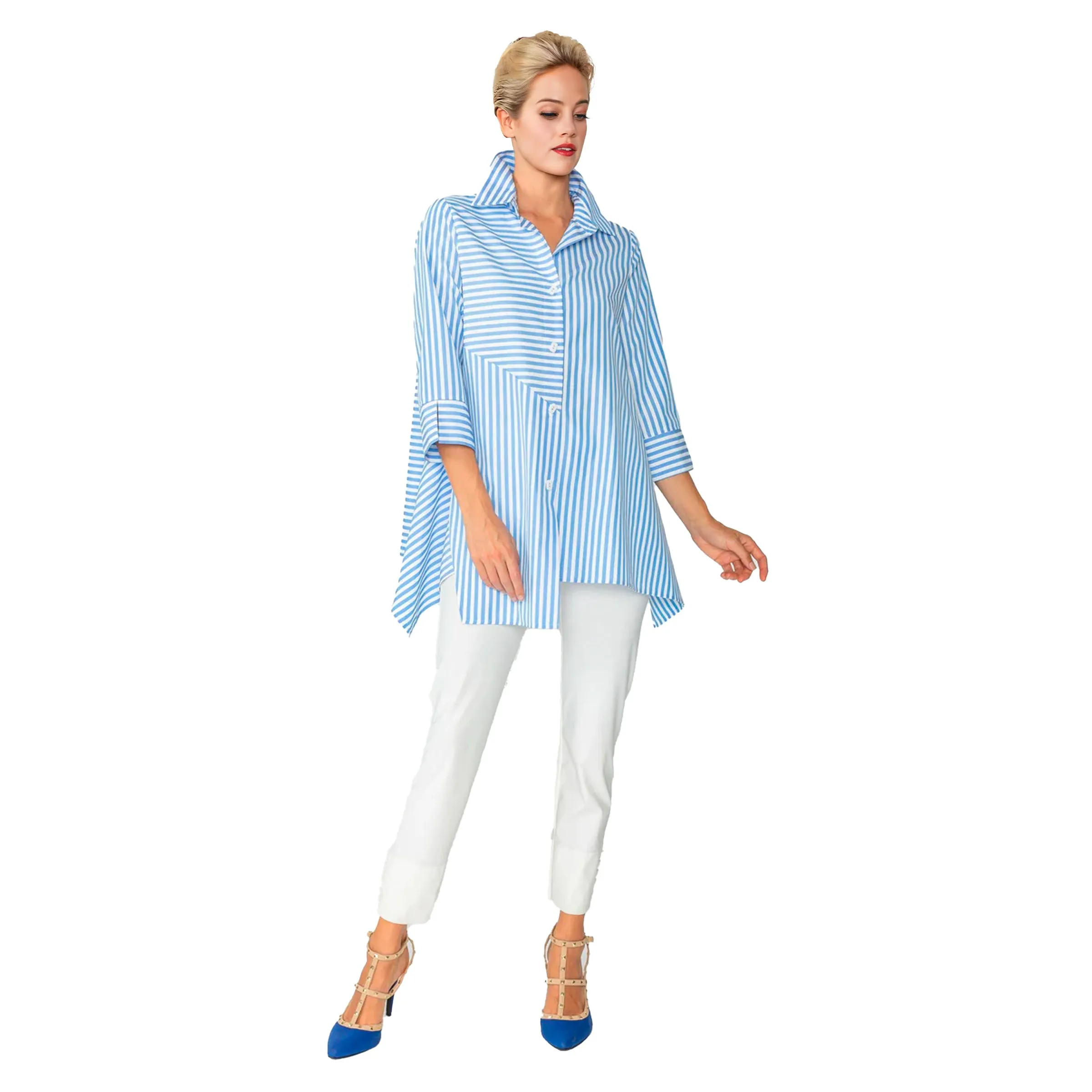 IC Collection "Mixed Direction" Cruisewear Asymmetric Shirt in Blue & White - 4691B