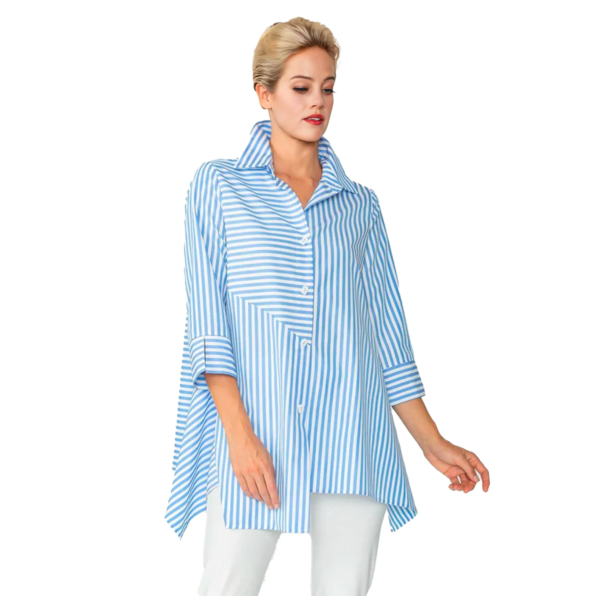 IC Collection "Mixed Direction" Cruisewear Asymmetric Shirt in Blue & White - 4691B