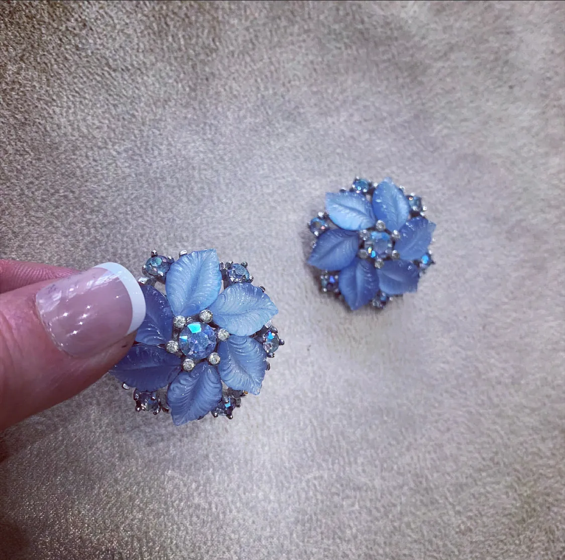 Icy blue vintage clip on earrings by Jomaz