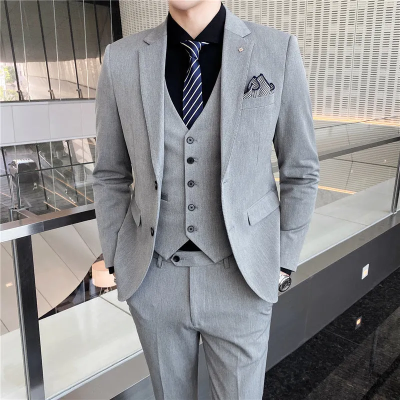 IKEARLAX  Suit Men's Business Casual Three-Piece Suit Business Clothing Suit Korean Best Man Groom Wedding Suit