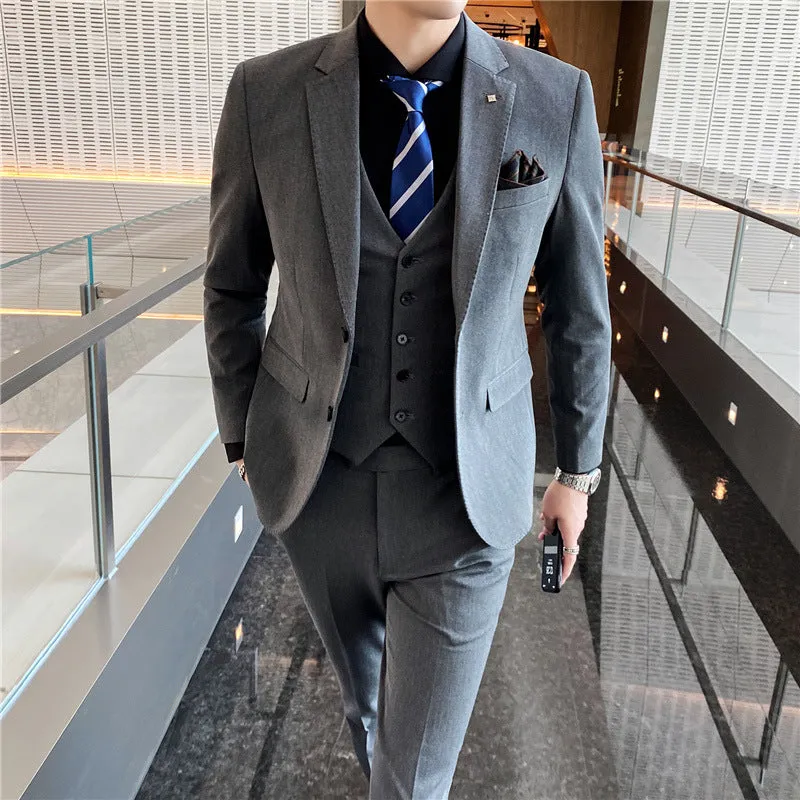 IKEARLAX  Suit Men's Business Casual Three-Piece Suit Business Clothing Suit Korean Best Man Groom Wedding Suit