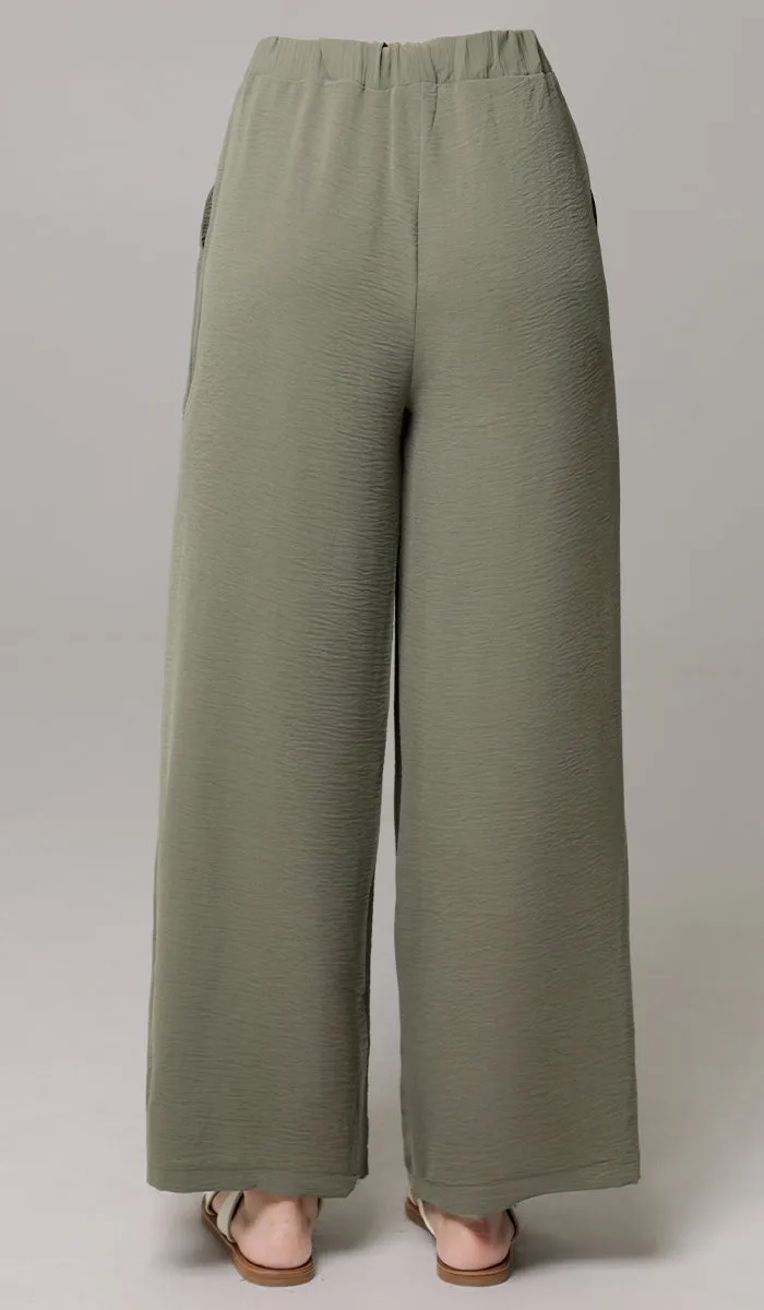 Ilham Loose Flowy Stretch Palazzo Pants - Olive