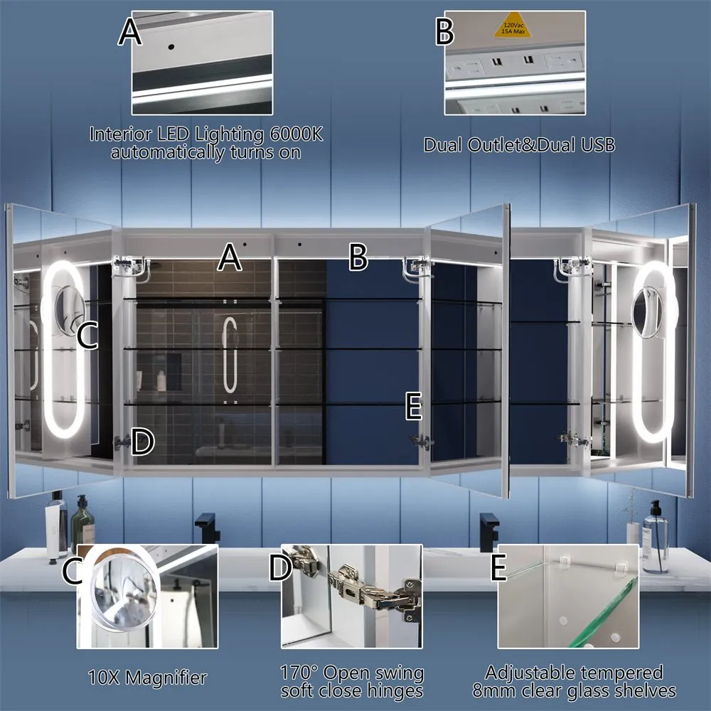 Illusion 60" x 32" LED Lighted Medicine Cabinet with Magnifiers Front and Back Light