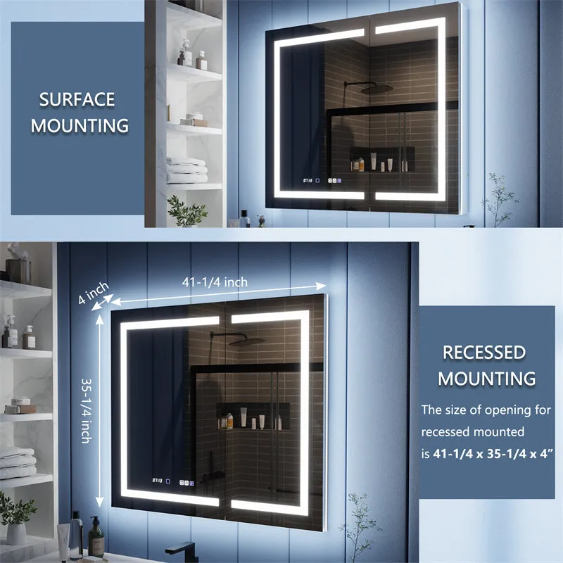 Illusion-B 42" x 36" LED Lighted Inset Mirrored Medicine Cabinet with Magnifiers Front and Back Light