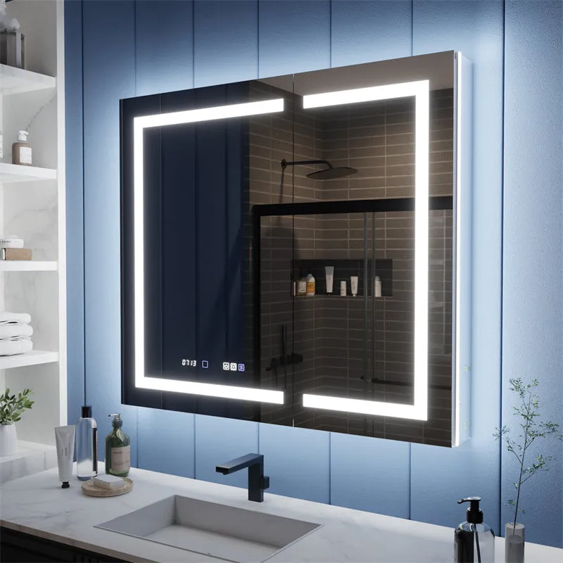 Illusion-B 42" x 36" LED Lighted Inset Mirrored Medicine Cabinet with Magnifiers Front and Back Light