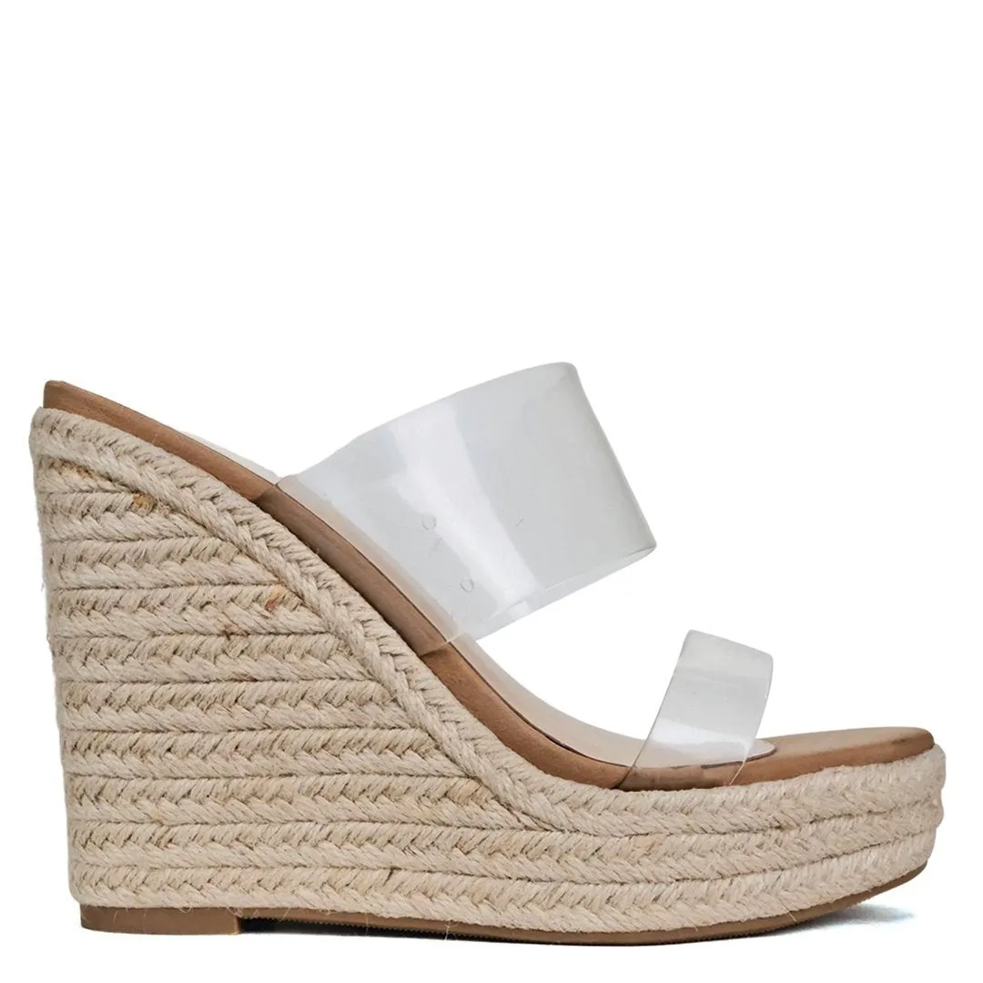 I'm A Big Fan Clear Espadrille Mule Wedges *FINAL SALE*