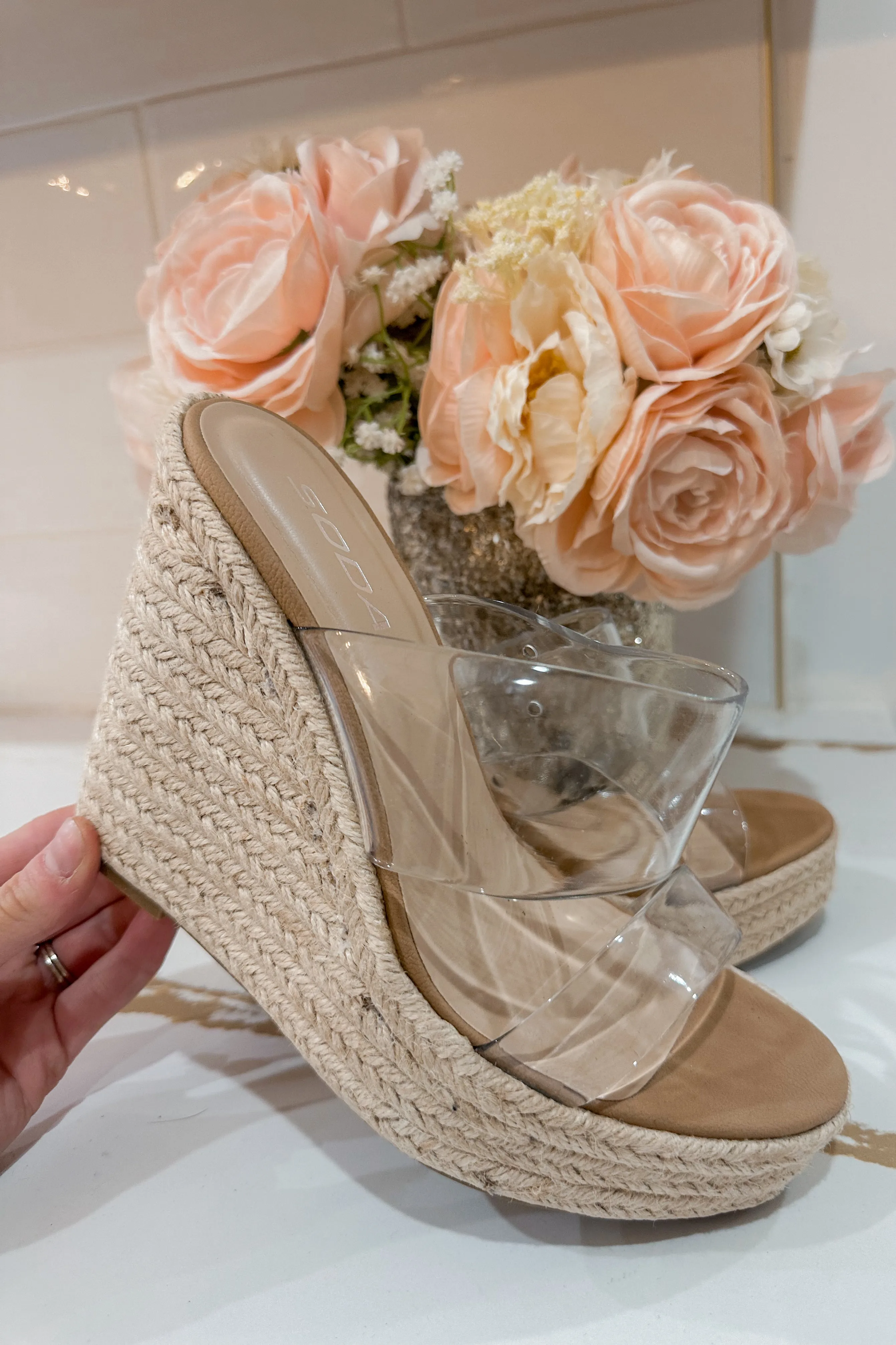 I'm A Big Fan Clear Espadrille Mule Wedges *FINAL SALE*