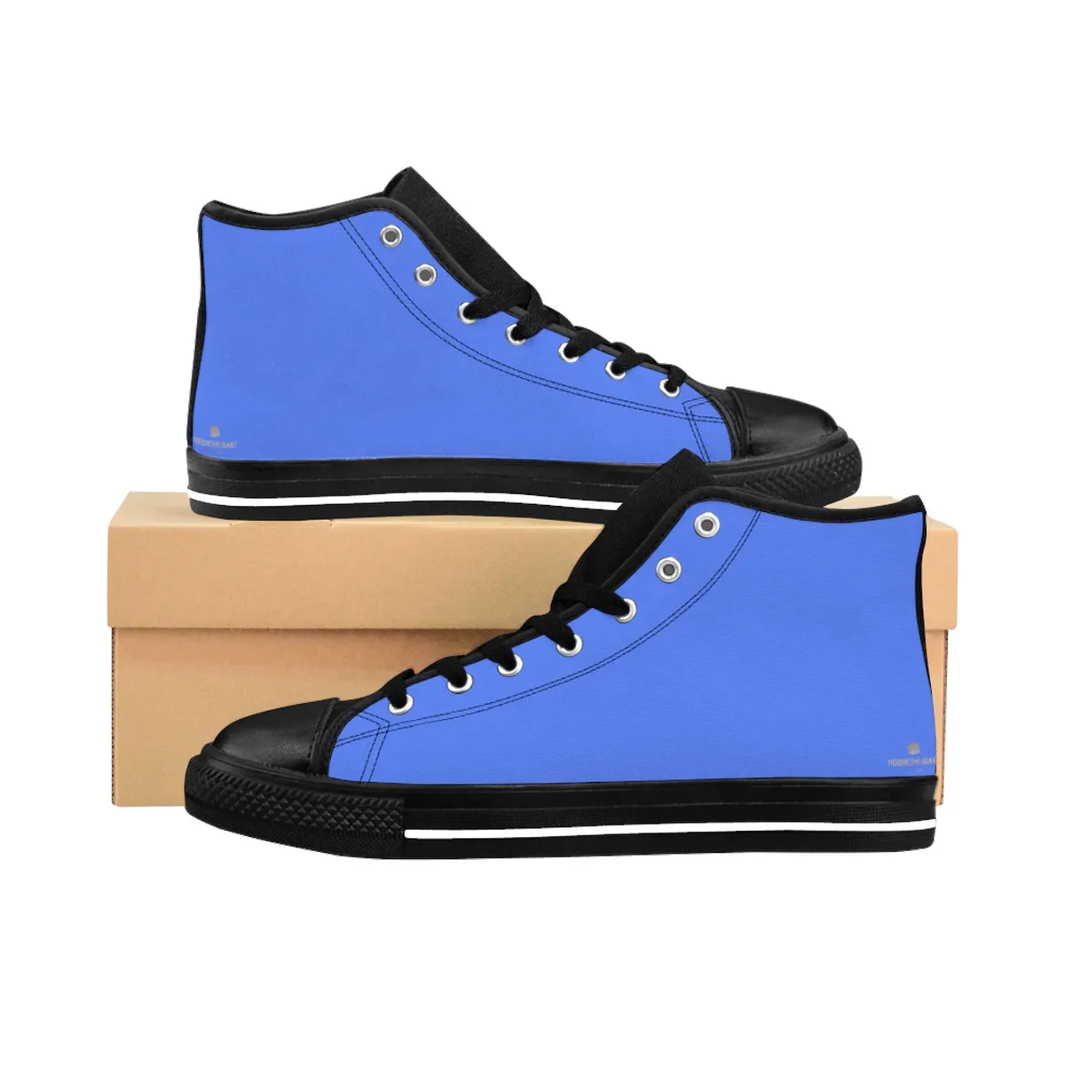 Indigo Blue Men's High Tops, Solid Color Print Premium High-top Premium Fashion Sneakers