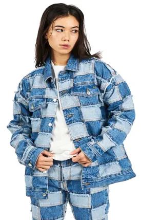 Indigo Oversized Patchwork Denim Jacket