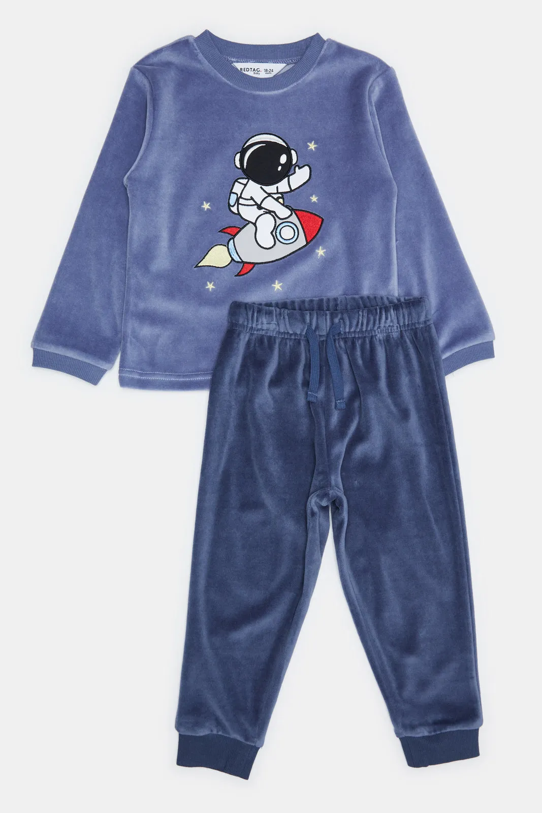 Infant Boys Blue Velour Top And Bottom Pyjama Set (2 Piece)