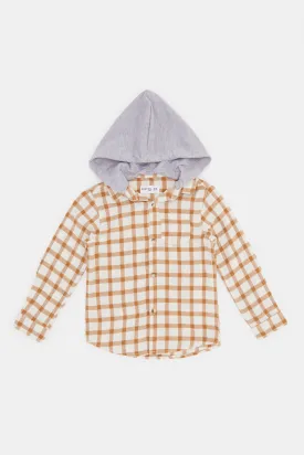 Infant Boys Brown Checked  Hoody Flannel Shirts