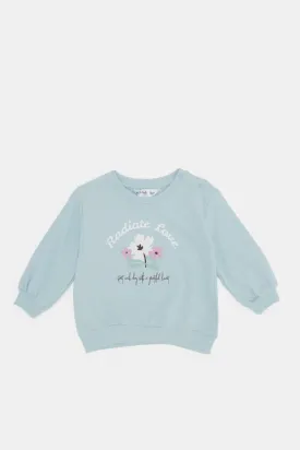 Infant Girls Blue Flower Print Sweatshirt