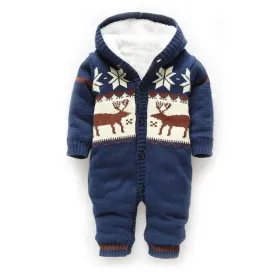 Infant Winter Thick Fleece lined Reindeer Bodysuit