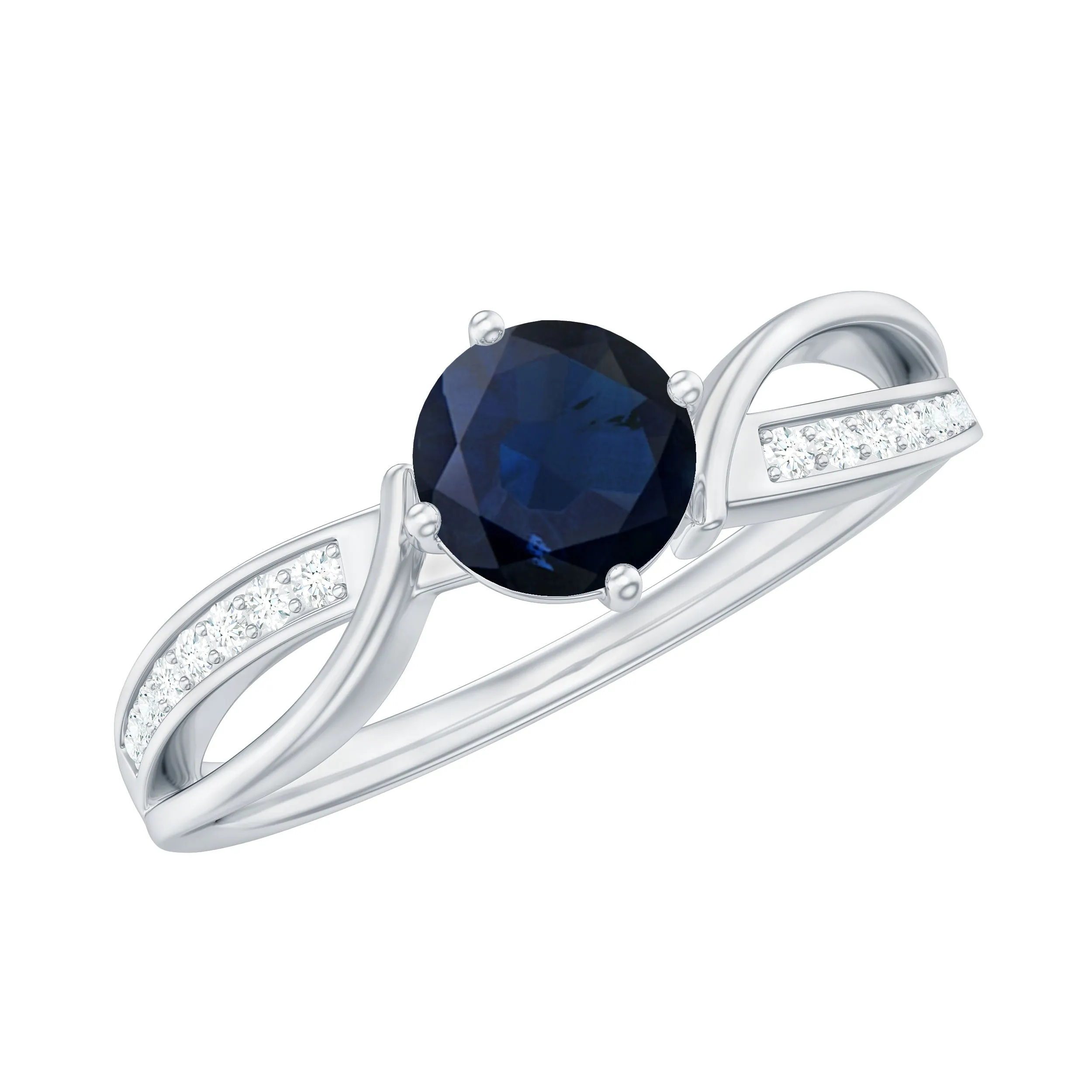 Infinity Shank Round Blue Sapphire Engagement Ring with Diamond