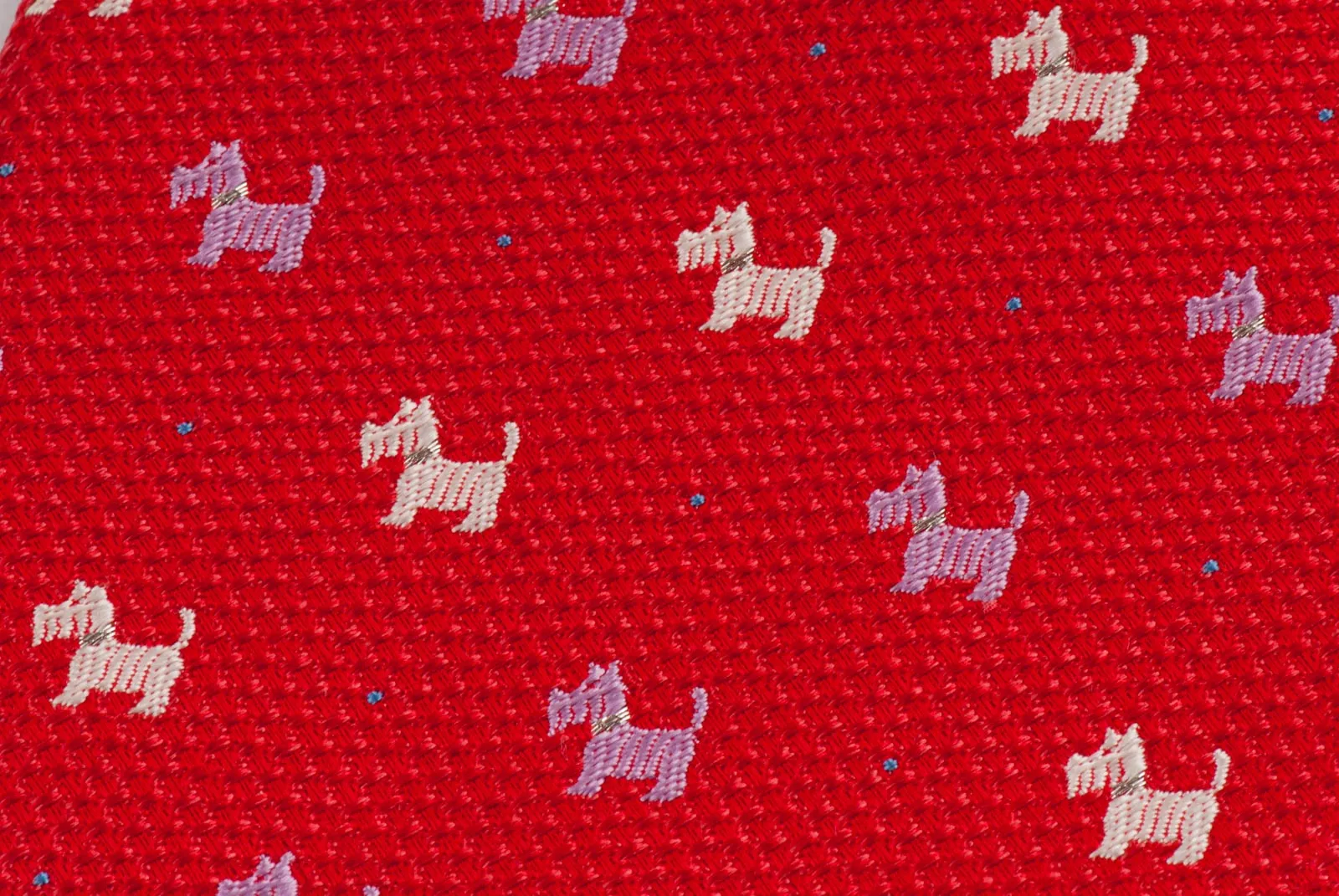 Intercrew Men's Woven Silk Neck Tie Mauve & White Scottie Dogs On Red With Rhinestones