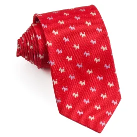 Intercrew Men's Woven Silk Neck Tie Mauve & White Scottie Dogs On Red With Rhinestones