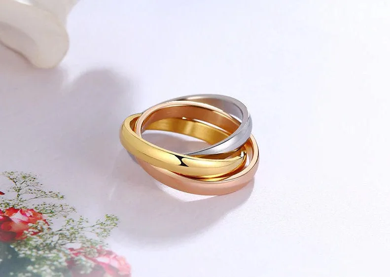 Interlocking Rings - Womens Ring - 3 Pieces Gold Rose Gold Silver - Minimalist Ring - Gift for Her - 3 Rolling Rings - Fidget Ring