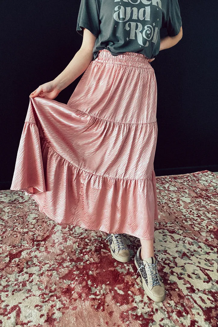 Into The Wild Satin Blush Midi Skirt | FINAL SALE