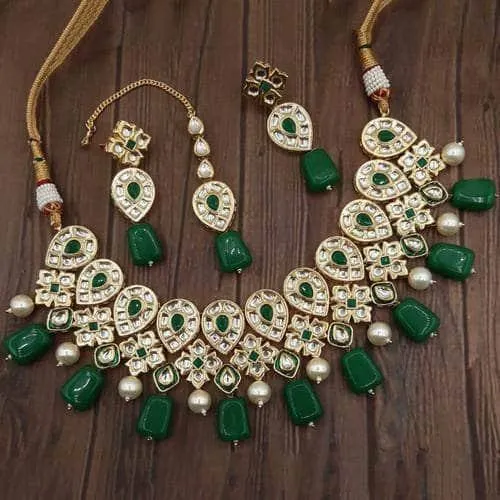 Inverted Drop Moti Stone Jadau Necklace Set