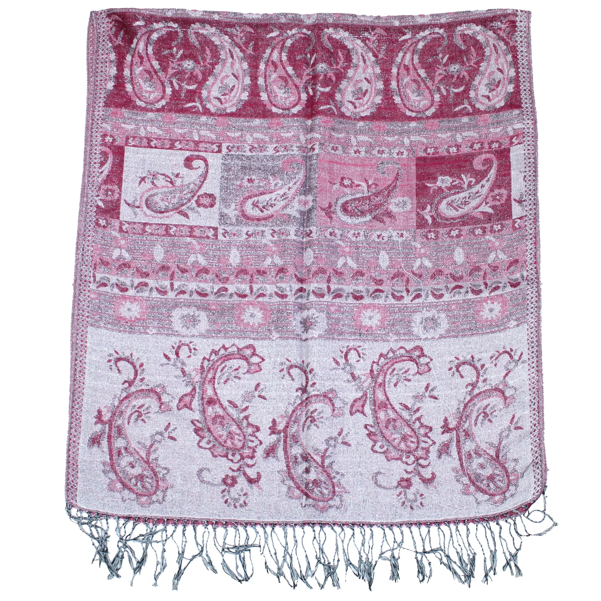 Inverted Red Paisley Print Pashmina with Tassels