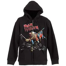 Iron Maiden Unisex Zipped Hoodie: Scuffed Trooper (Back Print)