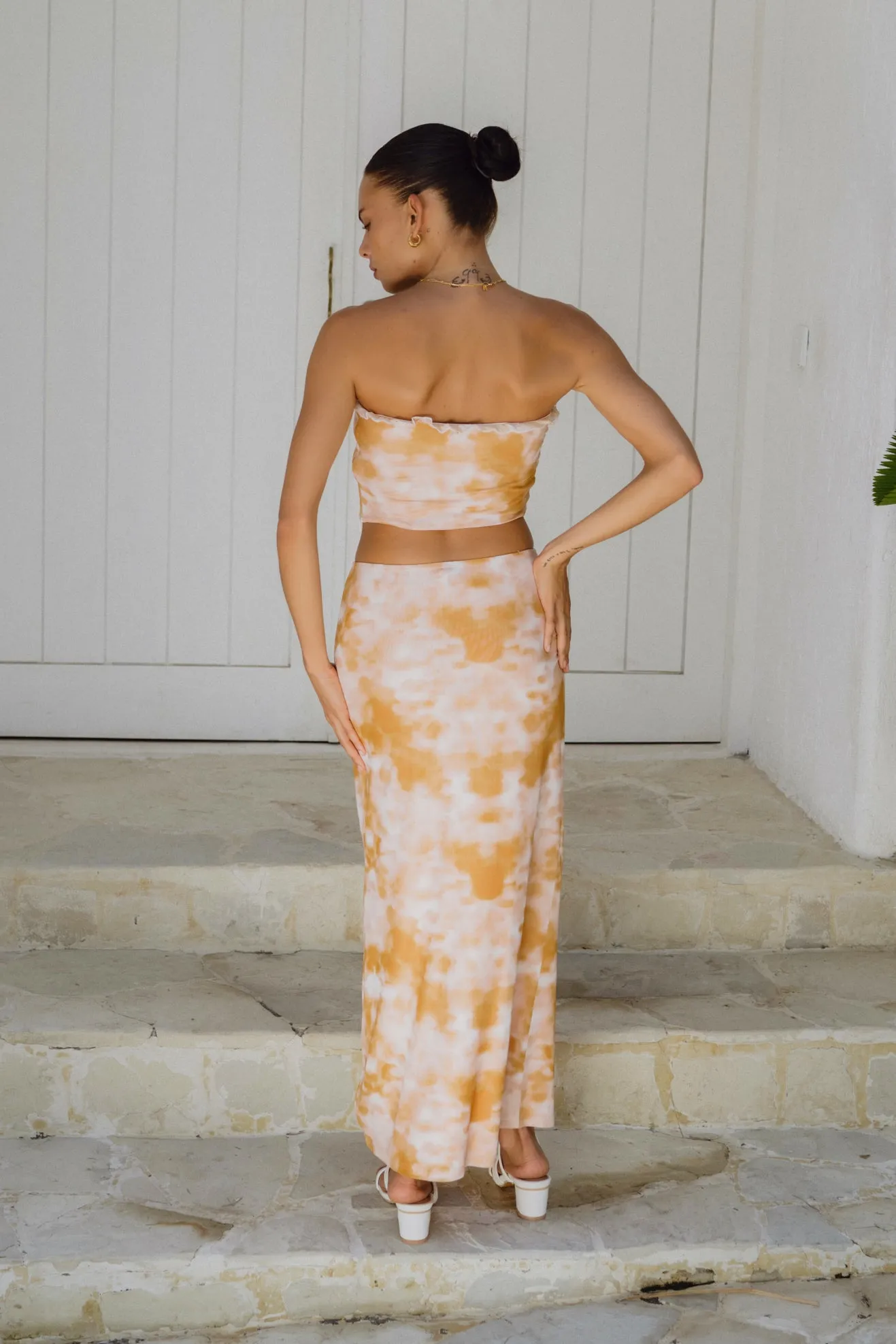 Isabela Yellow Tie Dye Mesh Maxi Skirt