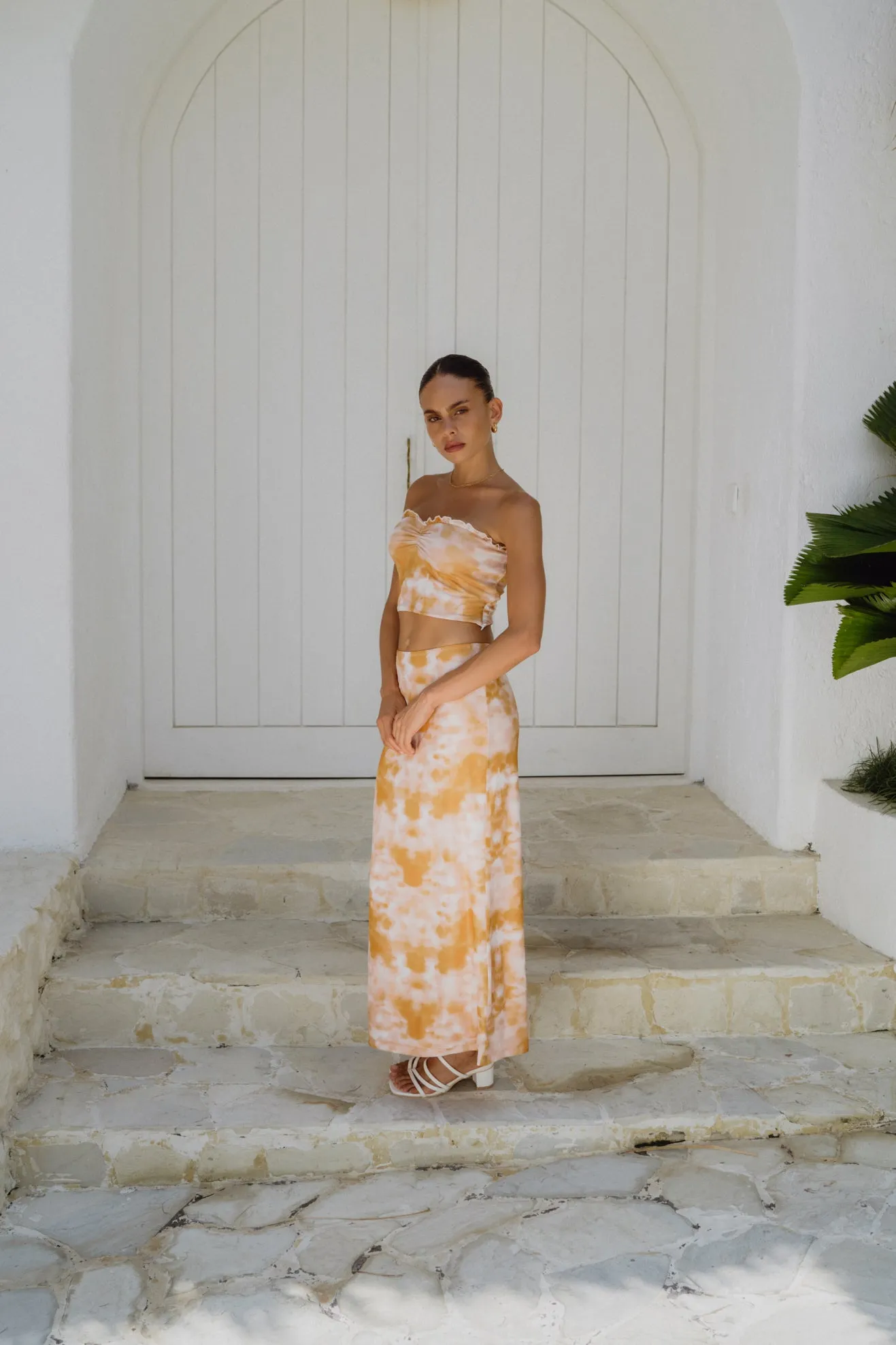 Isabela Yellow Tie Dye Mesh Maxi Skirt